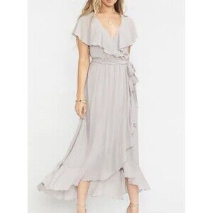SHOW‎ ME YOUR MUMU Jess Ruffle Midi Dress Dove Grey Chiffon SIZE SMALL NWT